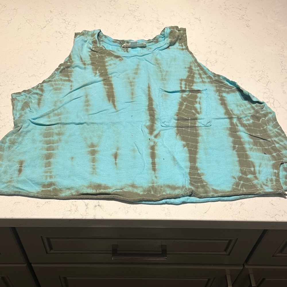 Lovestitch Aqua and Brown Tie-Dye Tank Top